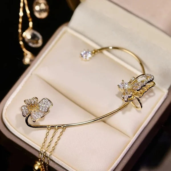 Statement Ohrringe Schmetterling mit Zirkonia | elegante Damen Ohrhänger mit Glanz &amp; Quasten | auffälliger Modeschmuck für besondere Anlässe