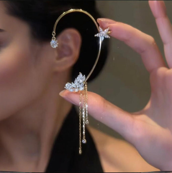 Statement Ohrringe Schmetterling mit Zirkonia | elegante Damen Ohrhänger mit Glanz &amp; Quasten | auffälliger Modeschmuck für besondere Anlässe