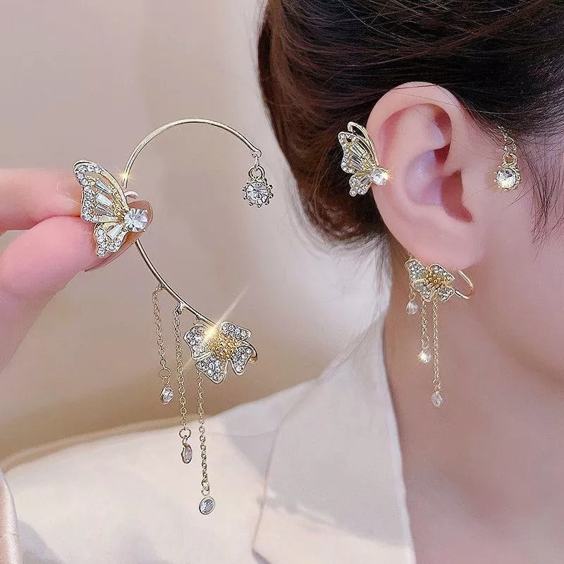 Statement Ohrringe Schmetterling mit Zirkonia | elegante Damen Ohrhänger mit Glanz &amp; Quasten | auffälliger Modeschmuck für besondere Anlässe