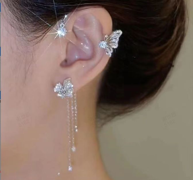 Statement Ohrringe Schmetterling mit Zirkonia | elegante Damen Ohrhänger mit Glanz &amp; Quasten | auffälliger Modeschmuck für besondere Anlässe
