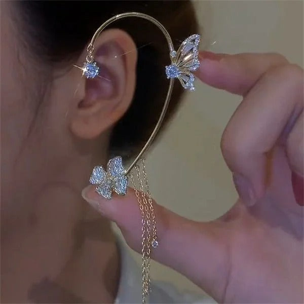Statement Ohrringe Schmetterling mit Zirkonia | elegante Damen Ohrhänger mit Glanz &amp; Quasten | auffälliger Modeschmuck für besondere Anlässe