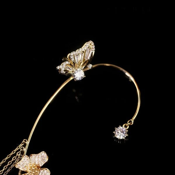 Statement Ohrringe Schmetterling mit Zirkonia | elegante Damen Ohrhänger mit Glanz &amp; Quasten | auffälliger Modeschmuck für besondere Anlässe