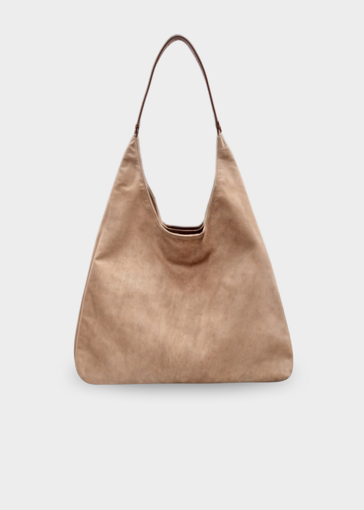 Damen Handtasche in Wildleder-Optik 36 x 31 x 13 cm | Umhängetasche mit Schnallenverschluss und praktischen Innenfächern