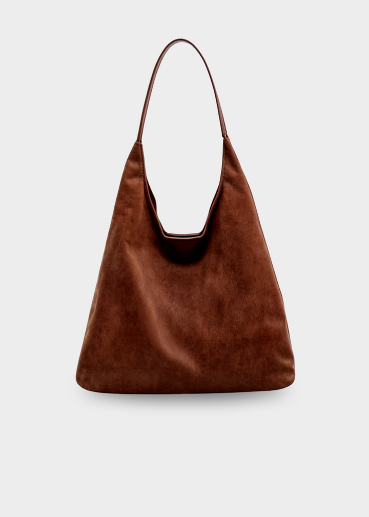 Damen Handtasche in Wildleder-Optik 36 x 31 x 13 cm | Umhängetasche mit Schnallenverschluss und praktischen Innenfächern