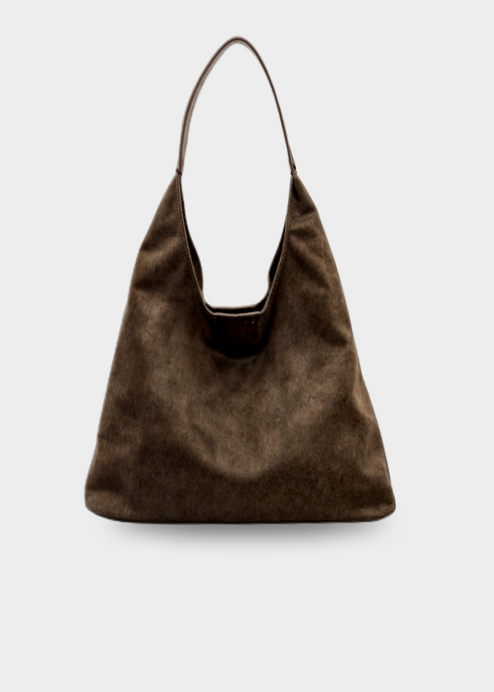 Damen Handtasche in Wildleder-Optik 36 x 31 x 13 cm | Umhängetasche mit Schnallenverschluss und praktischen Innenfächern