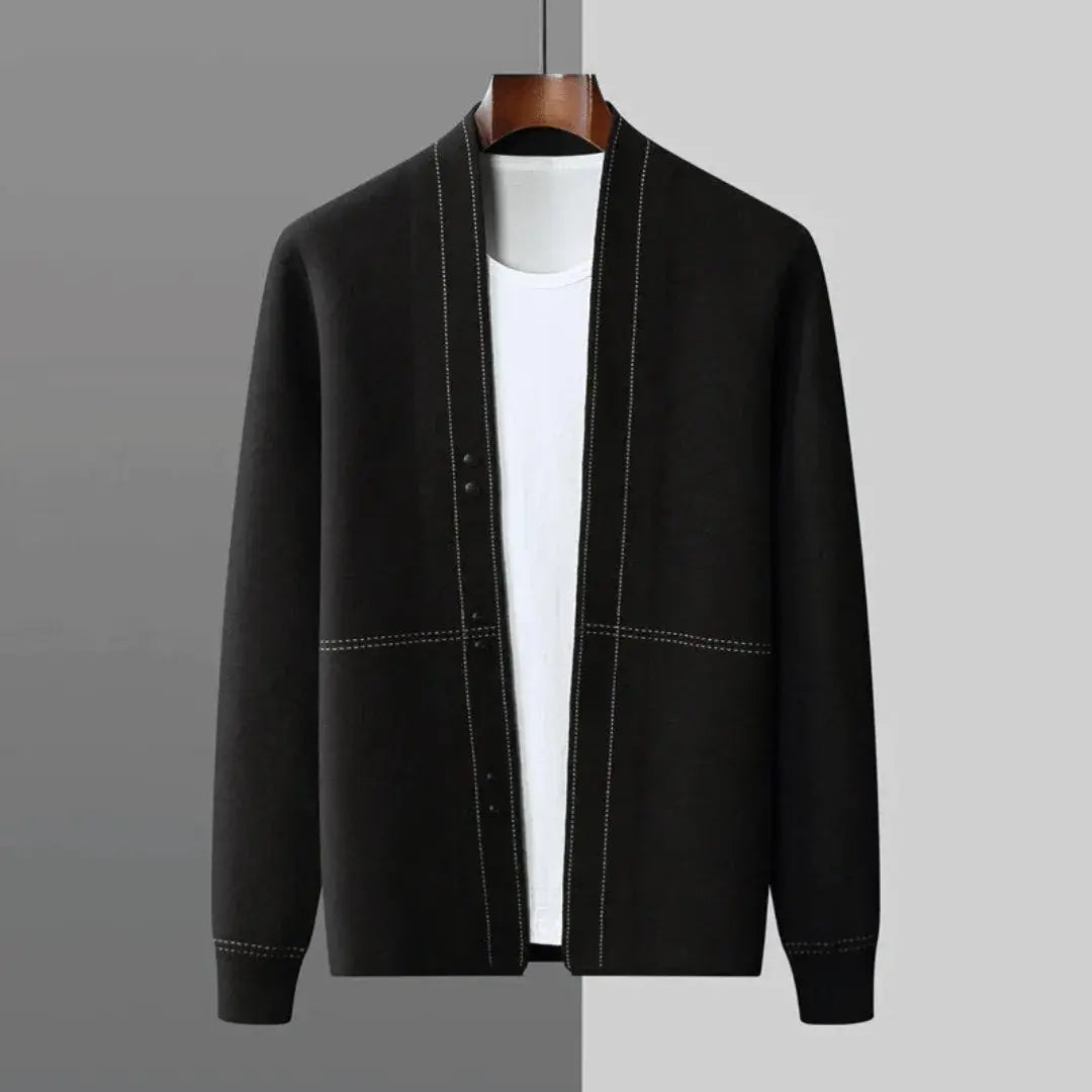 Herren Strickjacke aus Schurwolle | Warmer Cardigan mit Jacquardmuster | Weiche Wolljacke mit Knopfleiste