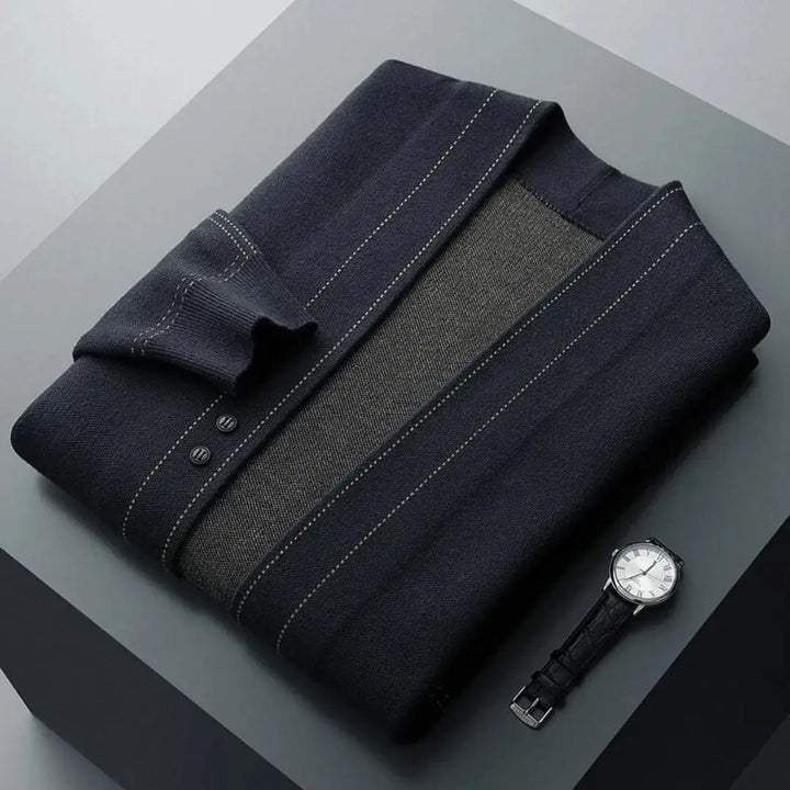 Herren Strickjacke aus Schurwolle | Warmer Cardigan mit Jacquardmuster | Weiche Wolljacke mit Knopfleiste