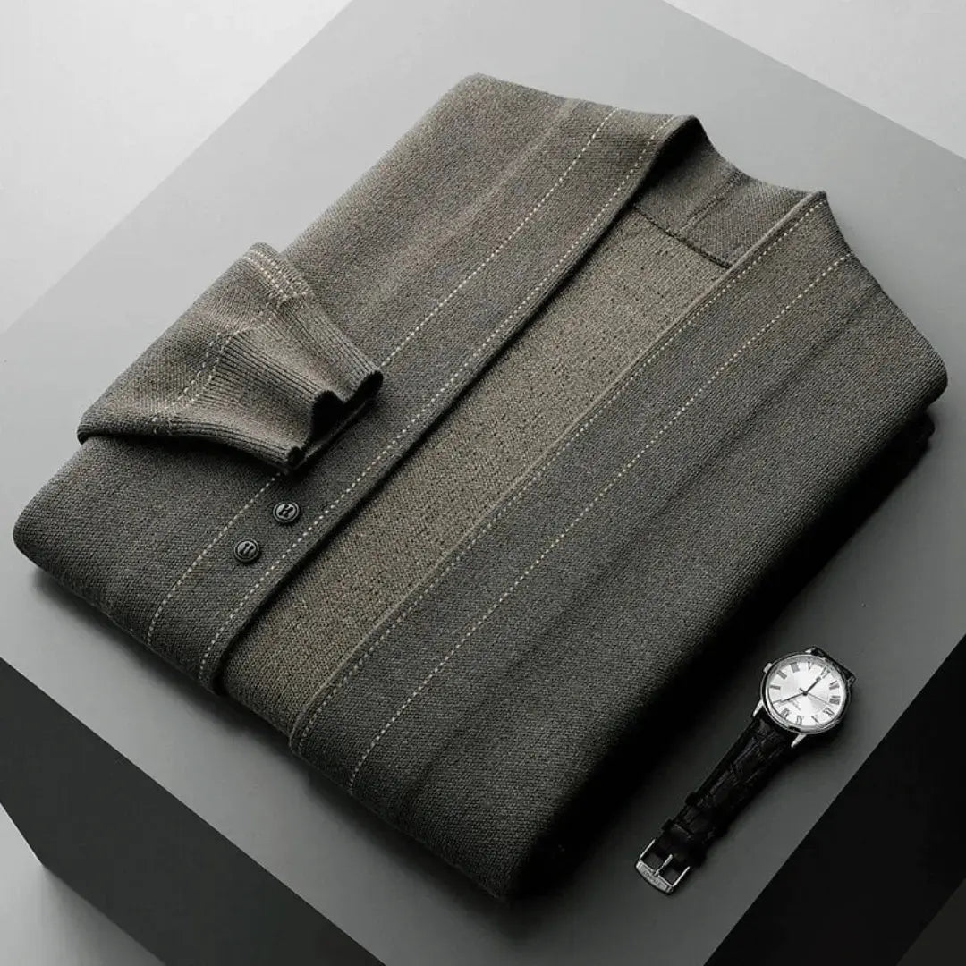 Herren Strickjacke aus Schurwolle | Warmer Cardigan mit Jacquardmuster | Weiche Wolljacke mit Knopfleiste