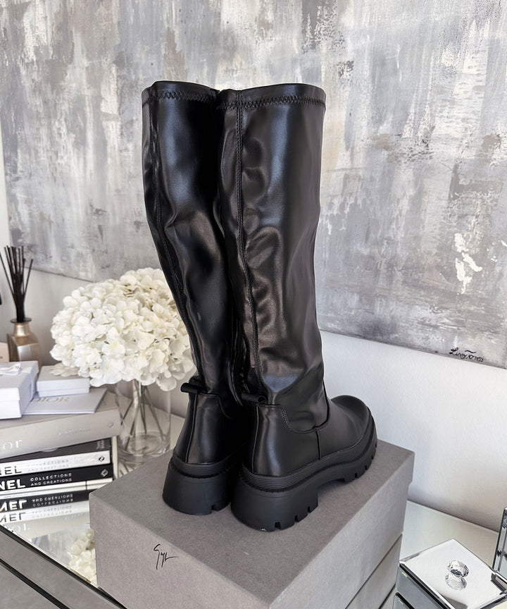 Damen Boots | Plateau Boots mit elastischem Einsatz