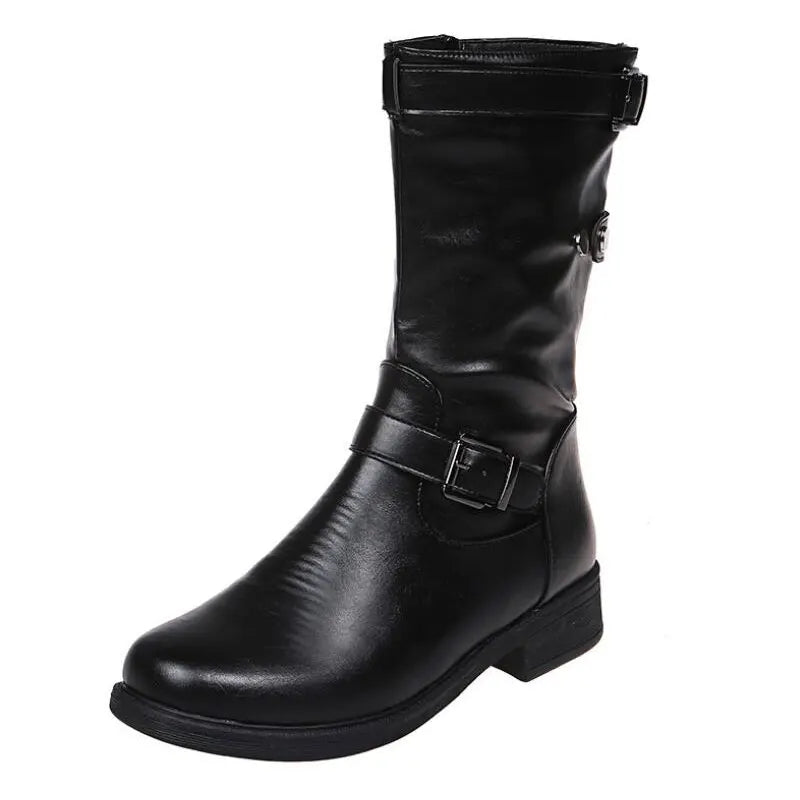 Bikerstiefel Damen | Wadenhohe Boots mit Schnallen für Herbst, Winter und City-Looks