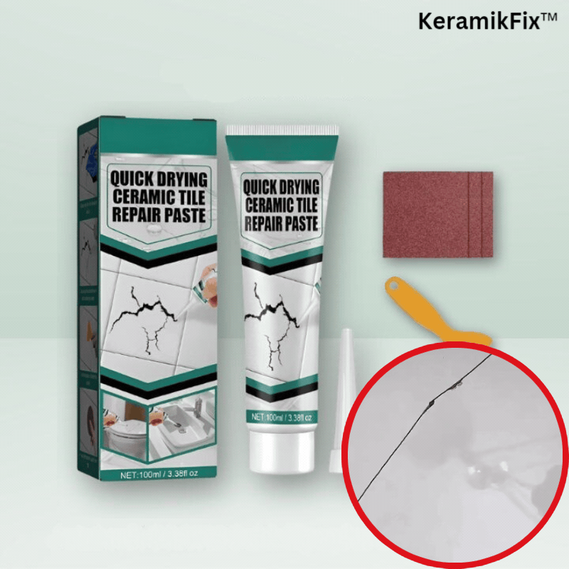 Pasta riparatrice per piastrelle 100 ml per ceramica e porcellana | Riparazione senza fughe in 10 minuti | Include spatola e carta abrasiva