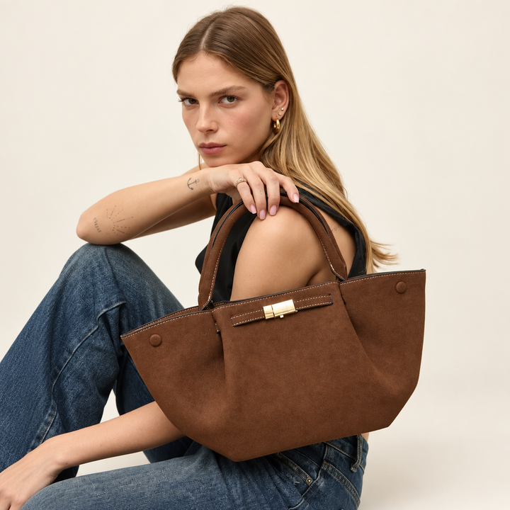 Damen Handtasche | Strukturierte Tote Bag mit Magnetverschluss, Tragegriffen und verstellbarem Schulterriemen für Büro und Alltag