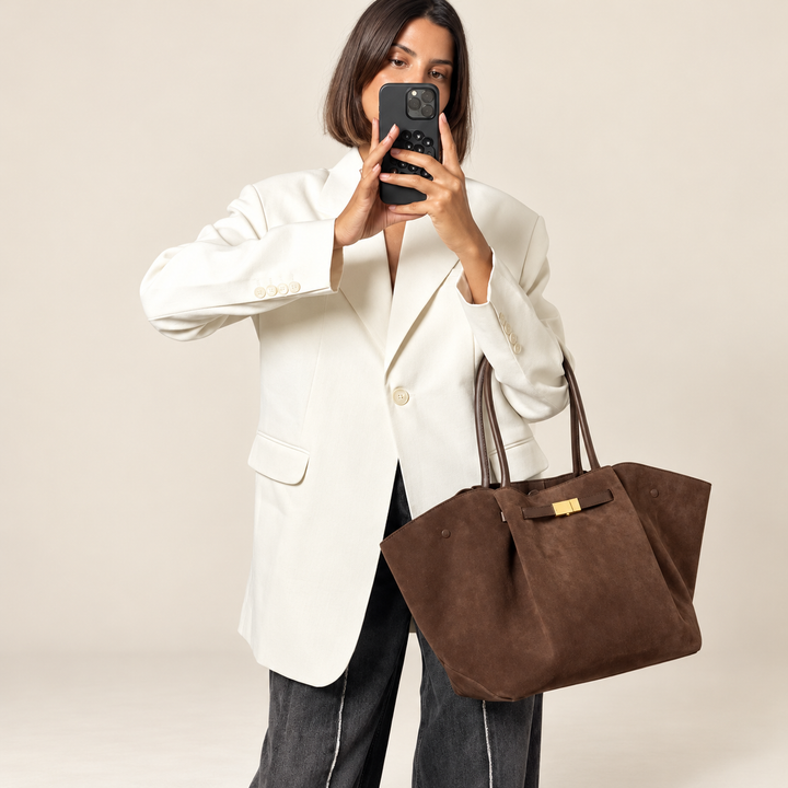 Damen Handtasche | Strukturierte Tote Bag mit Magnetverschluss, Tragegriffen und verstellbarem Schulterriemen für Büro und Alltag