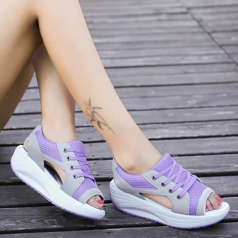Damen Schnürsandalen mit Plateau-Sohle | Gepolstertes Fußbett &amp; stabiler Halt | Bequem für Sommer &amp; Alltag, trendiger Look