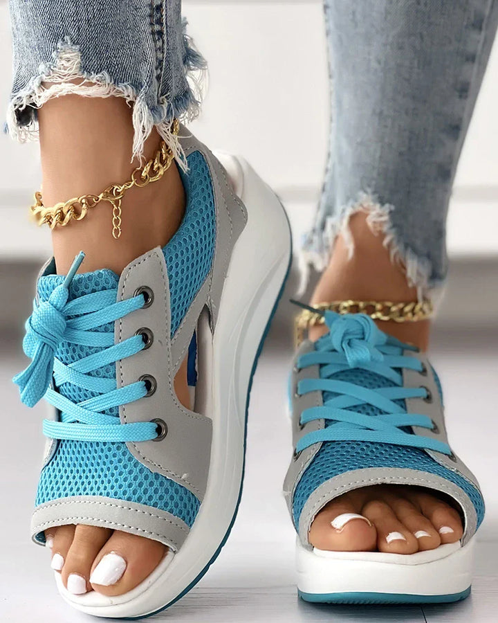 Damen Schnürsandalen mit Plateau-Sohle | Gepolstertes Fußbett &amp; stabiler Halt | Bequem für Sommer &amp; Alltag, trendiger Look