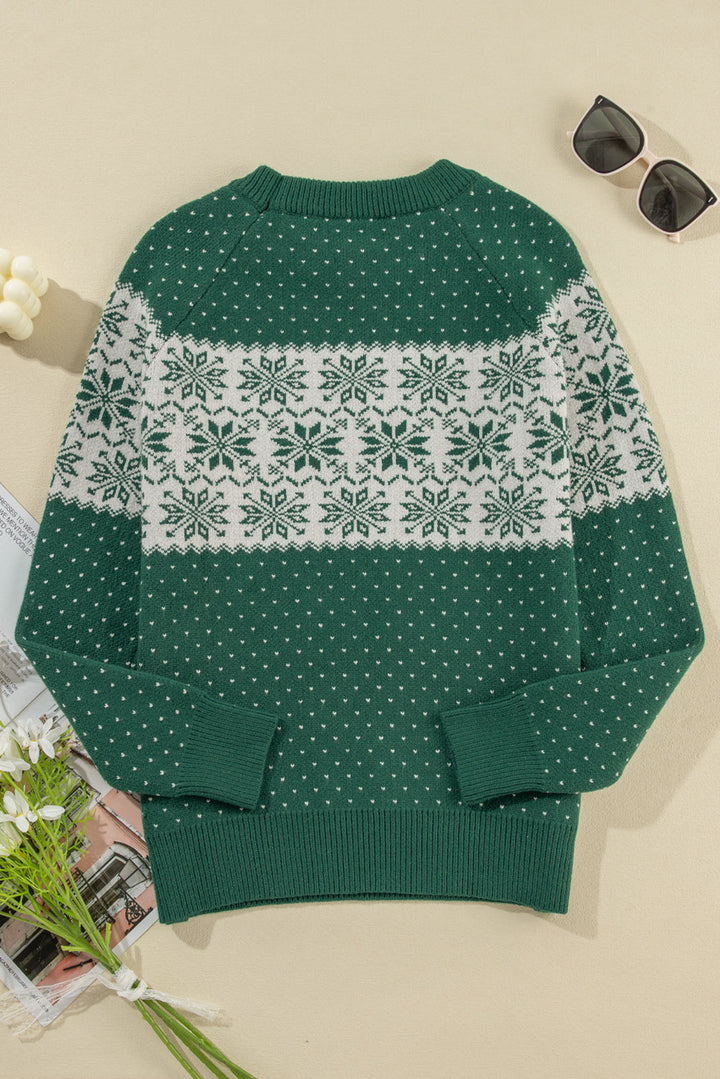 Damen Weihnachtspullover mit Schneeflocken | Weicher Strickpullover mit Punktemuster, Rundhalsausschnitt und langen Ärmeln