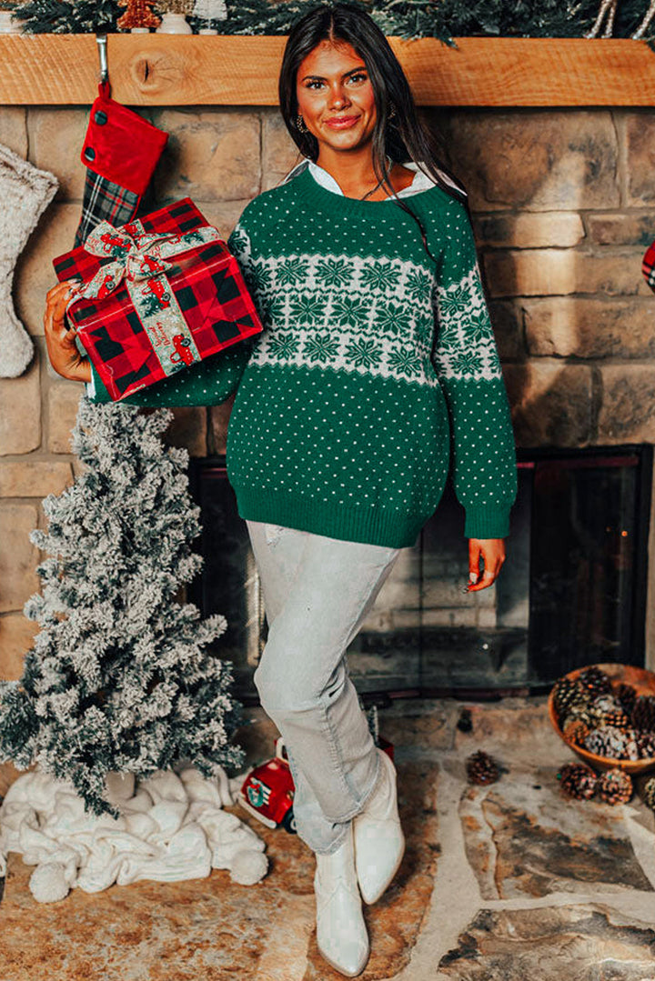Damen Weihnachtspullover mit Schneeflocken | Weicher Strickpullover mit Punktemuster, Rundhalsausschnitt und langen Ärmeln