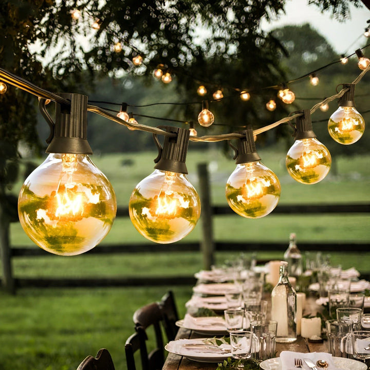 Lichterkette außen mit Globus-Lampen 15 m / 30 m | Warmweißes Licht mit 220 V für Garten, Terrasse, Hochzeit und Party