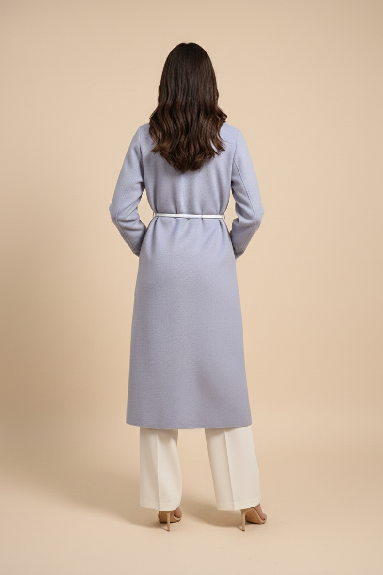 Damen Mantel mit Cape-Kragen | Langer Übergangsmantel mit offenen Front | Eleganter Longline-Mantel