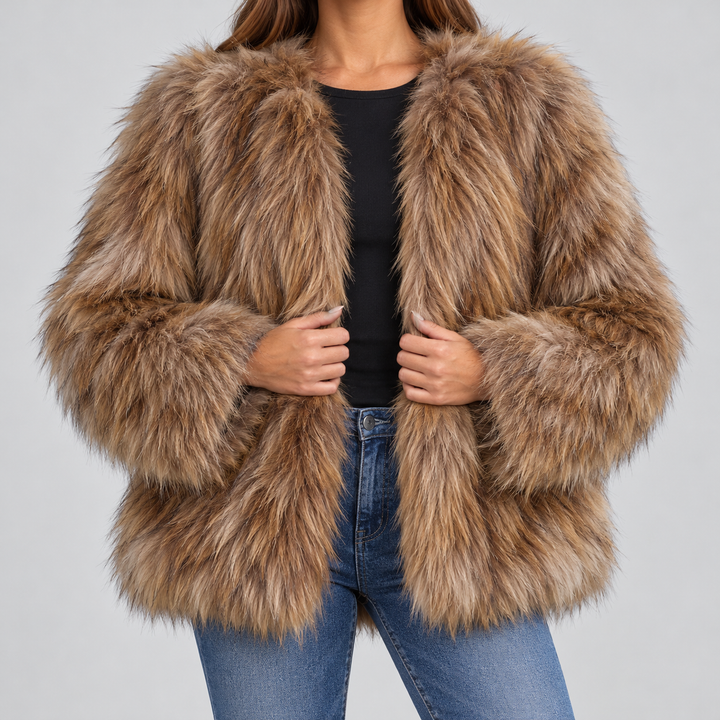 Damen Kunstfelljacke mit weichem Plüsch | Warme Winterjacke in Felloptik mit elegantem Design für Alltag und besondere Anlässe