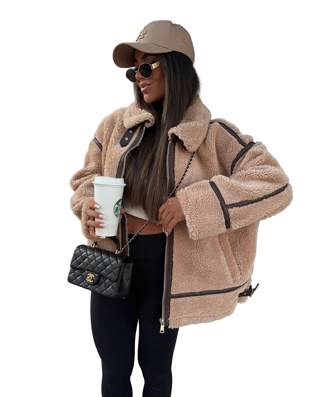 Damen Teddyjacke | Bikerjacke mit Teddyfell für Herbst &amp; Winter