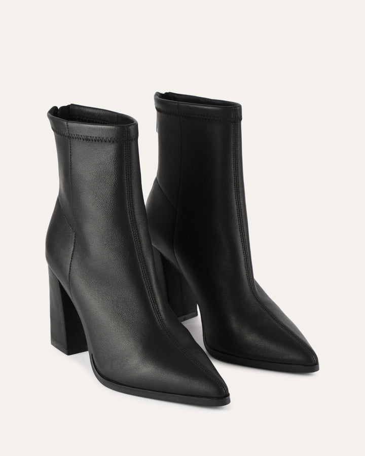 Stiefeletten aus Leder | Knöchelhoch mit 9 cm Blockabsatz und Stretch-Leder