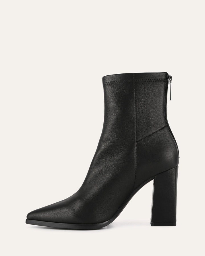 Stiefeletten aus Leder | Knöchelhoch mit 9 cm Blockabsatz und Stretch-Leder