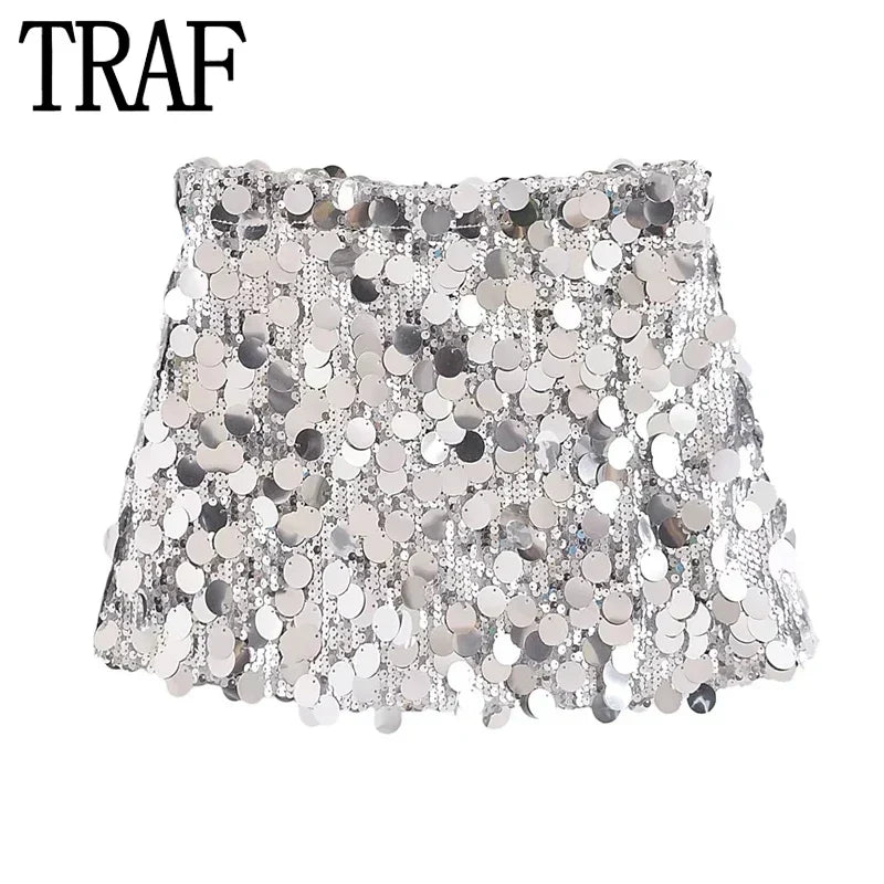 Damen Paillettenrock Mini | Kurzer Glitzerrock mit funkelnden Pailletten für Partys, Abendveranstaltungen und festliche Looks