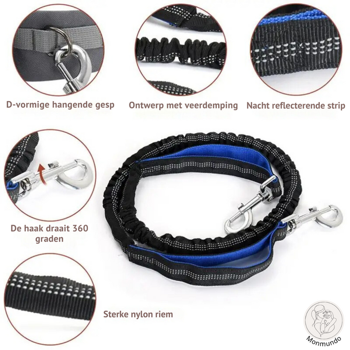 Hunde Leinen-Set | Freihändig mit Hüfttasche | Reflektierend &amp; Stoßdämpfend | Für Spaziergänge &amp; Joggen