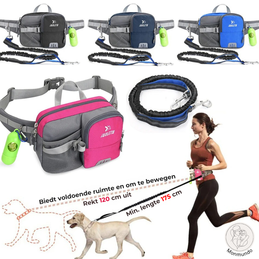 Hunde Leinen-Set | Freihändig mit Hüfttasche | Reflektierend &amp; Stoßdämpfend | Für Spaziergänge &amp; Joggen
