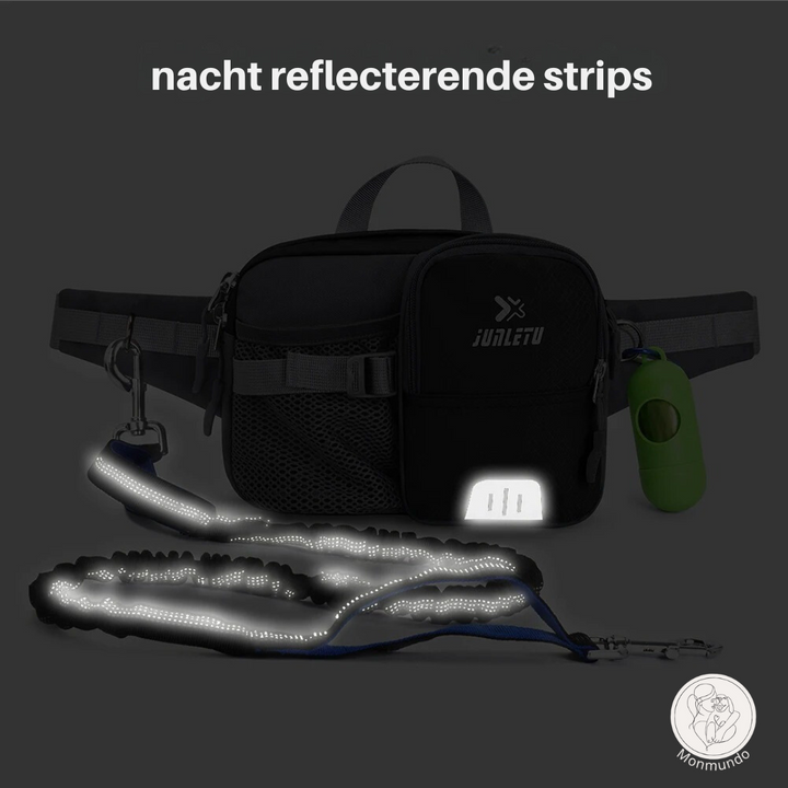 Hunde Leinen-Set | Freihändig mit Hüfttasche | Reflektierend &amp; Stoßdämpfend | Für Spaziergänge &amp; Joggen