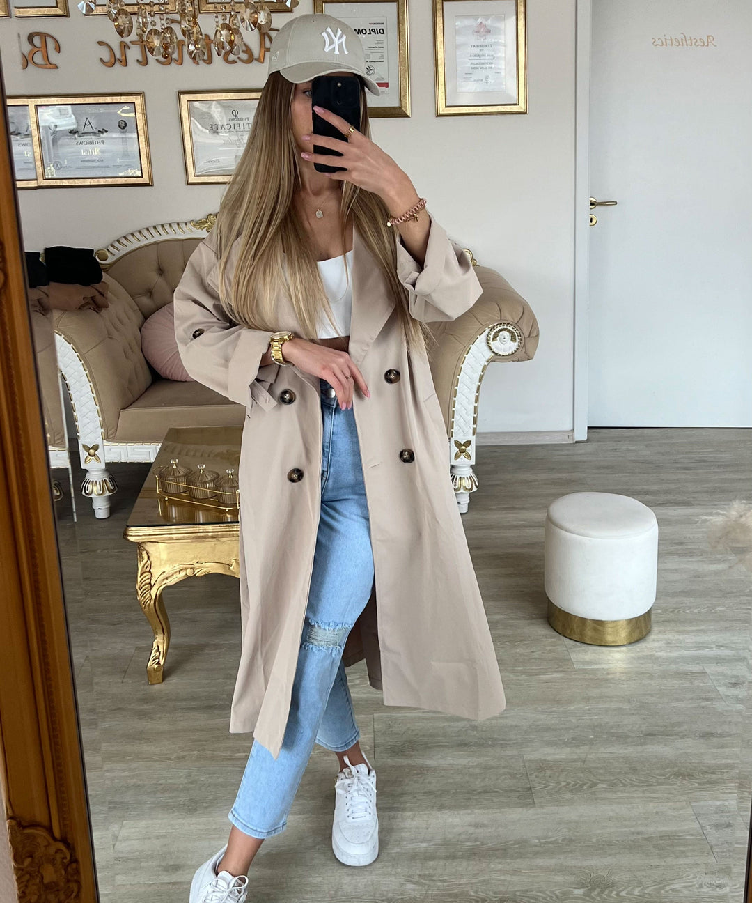 Damen Trenchcoat | Leichter Übergangsmantel mit umkrempelbaren Ärmeln