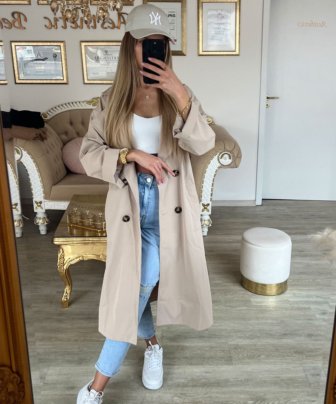 Damen Trenchcoat | Leichter Übergangsmantel mit umkrempelbaren Ärmeln