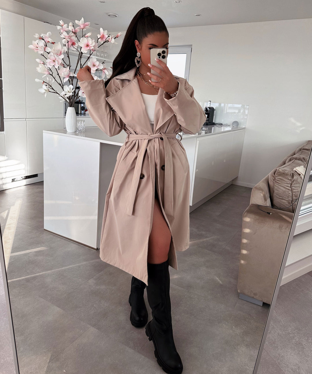 Damen Trenchcoat | Leichter Übergangsmantel mit umkrempelbaren Ärmeln