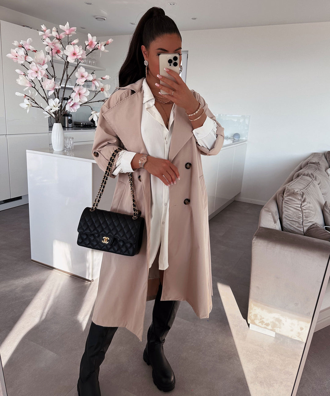 Damen Trenchcoat | Leichter Übergangsmantel mit umkrempelbaren Ärmeln