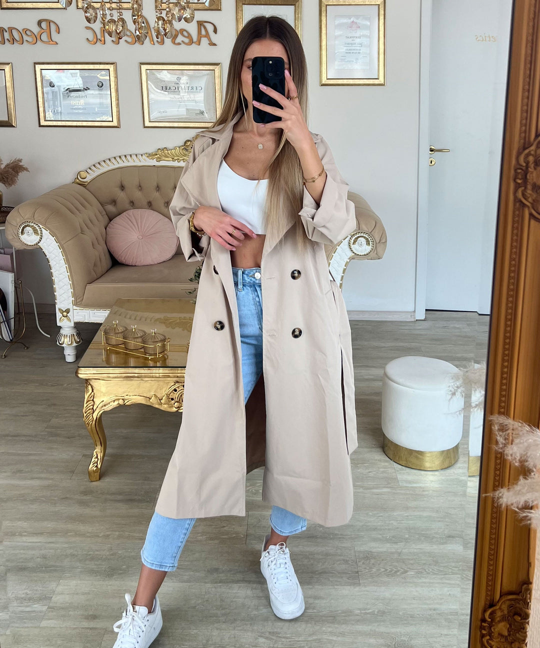 Damen Trenchcoat | Leichter Übergangsmantel mit umkrempelbaren Ärmeln