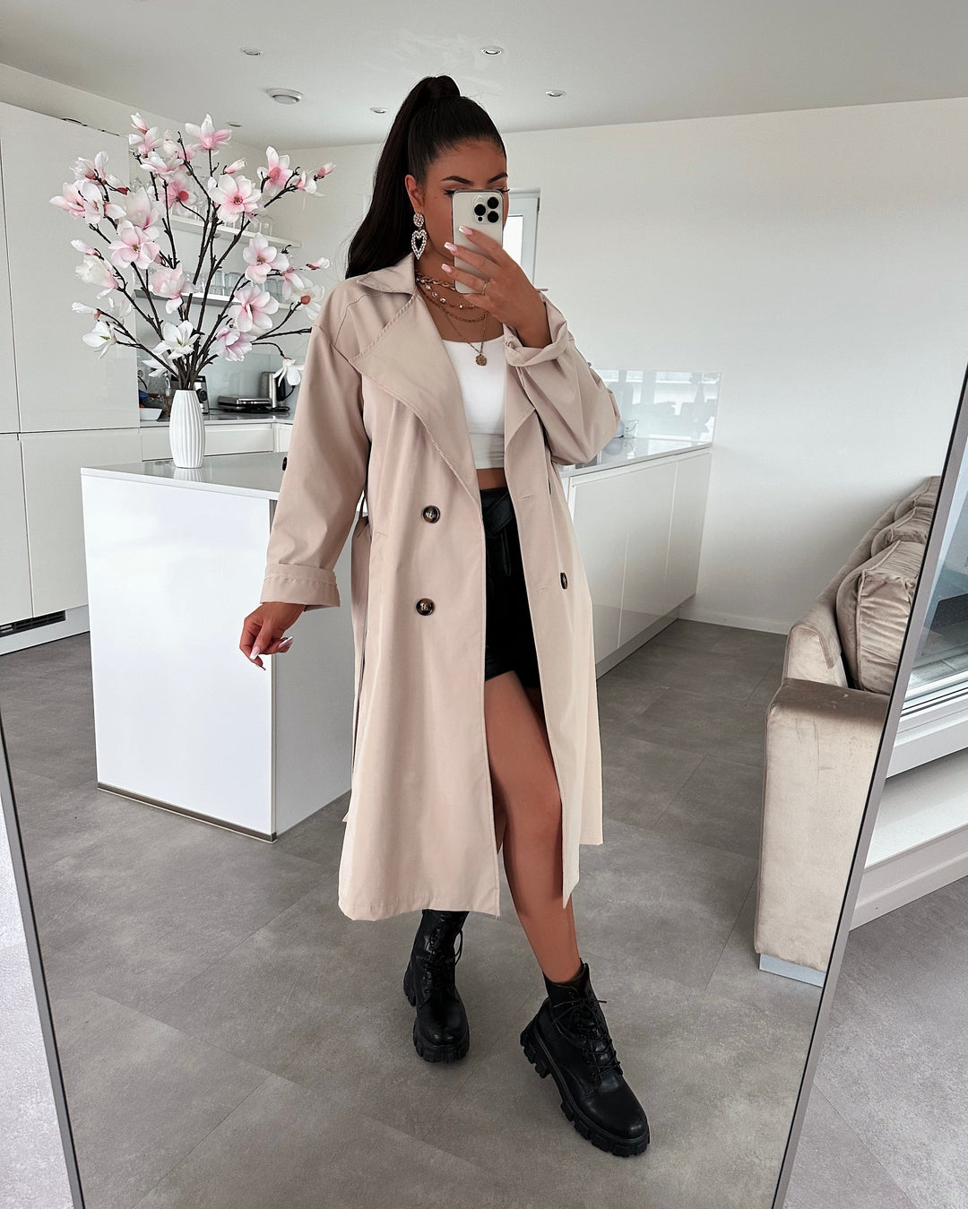 Damen Trenchcoat | Leichter Übergangsmantel mit umkrempelbaren Ärmeln