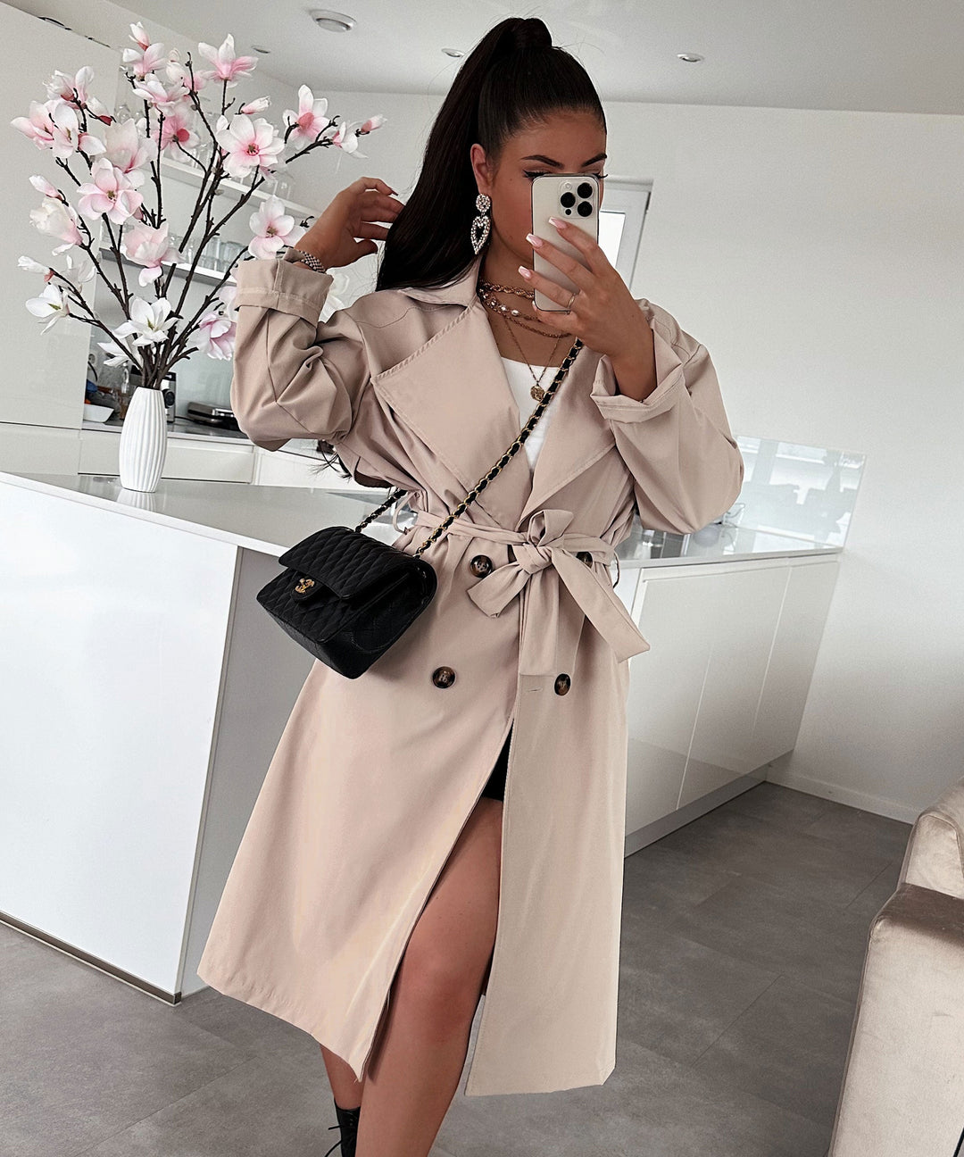 Damen Trenchcoat | Leichter Übergangsmantel mit umkrempelbaren Ärmeln