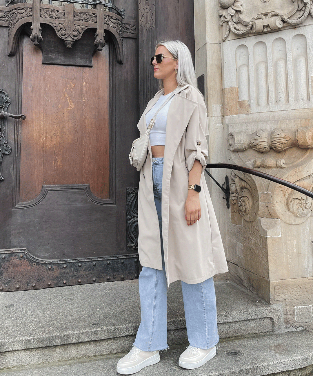 Damen Trenchcoat | Leichter Übergangsmantel mit umkrempelbaren Ärmeln