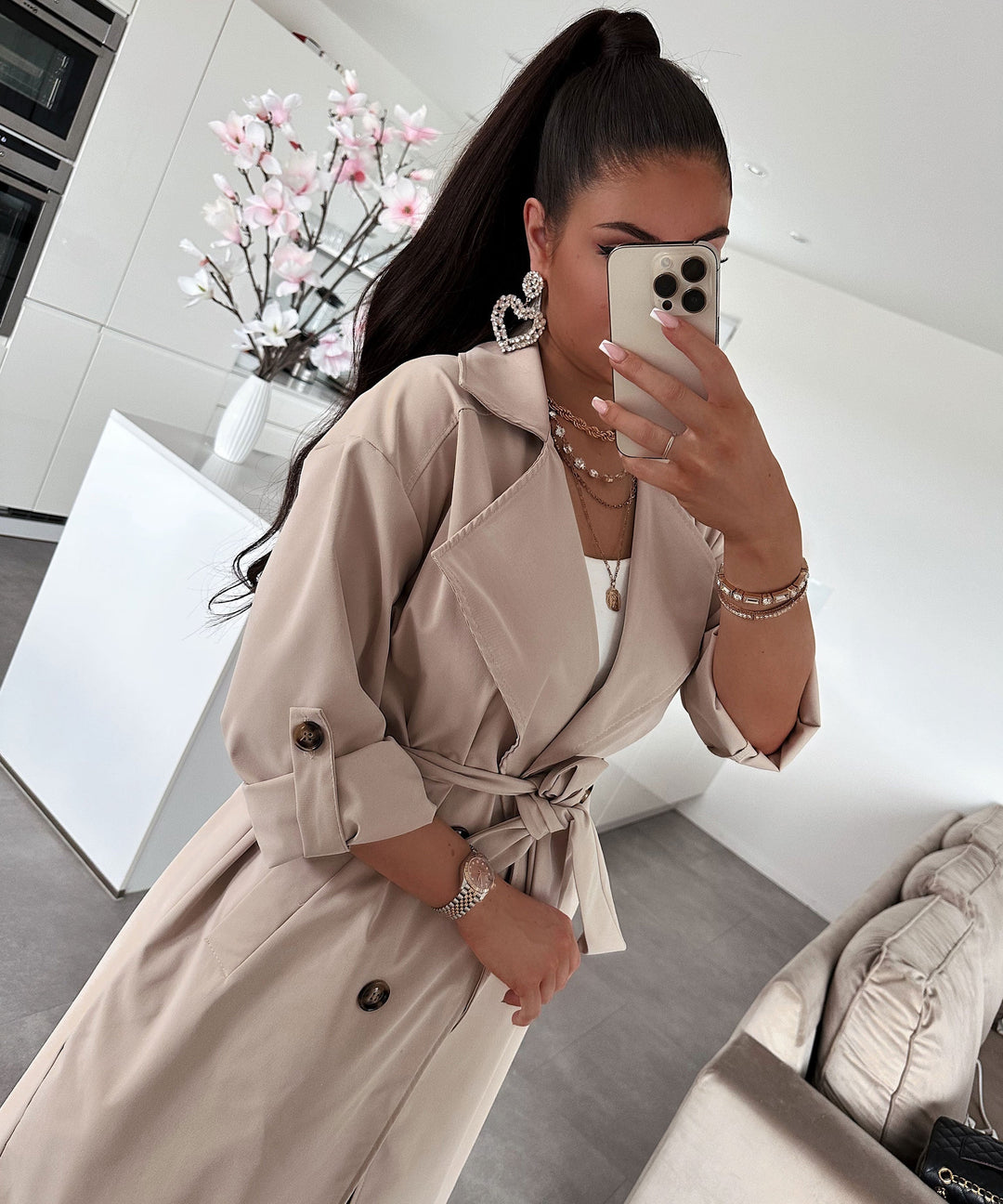 Damen Trenchcoat | Leichter Übergangsmantel mit umkrempelbaren Ärmeln