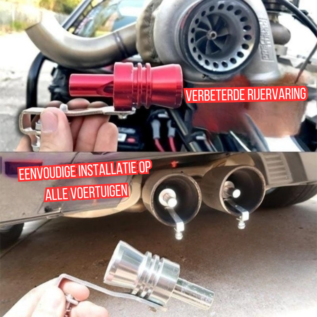 Sifflet d’échappement effet turbo pour voiture | Effet universel « Turbo/Blow-Off » | Alliage d’aluminium | Choix de couleur noir–argent