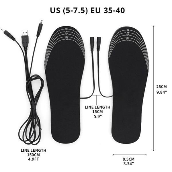 USB beheizte Einlegesohlen 1 Paar | Fußwärmer bis 50 °C für EU 35–44 | Zuschneidbar, 5V USB und per Hand waschbar