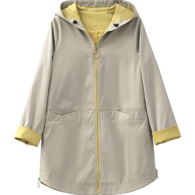 Damen Übergangsjacke mit Kapuze | Regenjacke im Parka-Schnitt mit Reißverschluss, großen Taschen und regulierbarer Weite