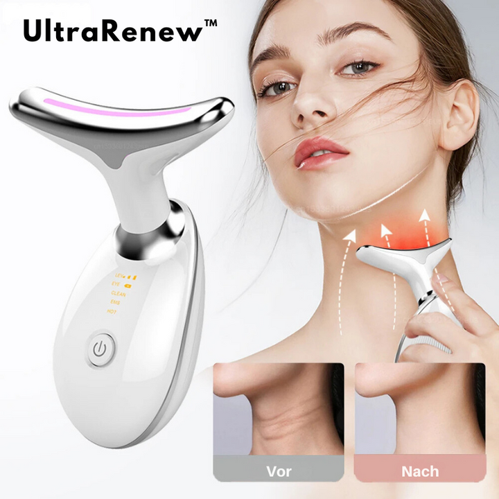 EMS microcurrent neck &amp; face massager with LED | Vibration massage against swelling | Firming for face &amp; décolleté