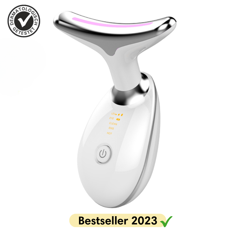 EMS microcurrent neck &amp; face massager with LED | Vibration massage against swelling | Firming for face &amp; décolleté