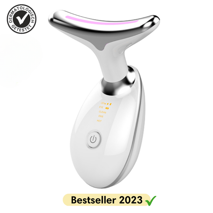 EMS microcurrent neck &amp; face massager with LED | Vibration massage against swelling | Firming for face &amp; décolleté