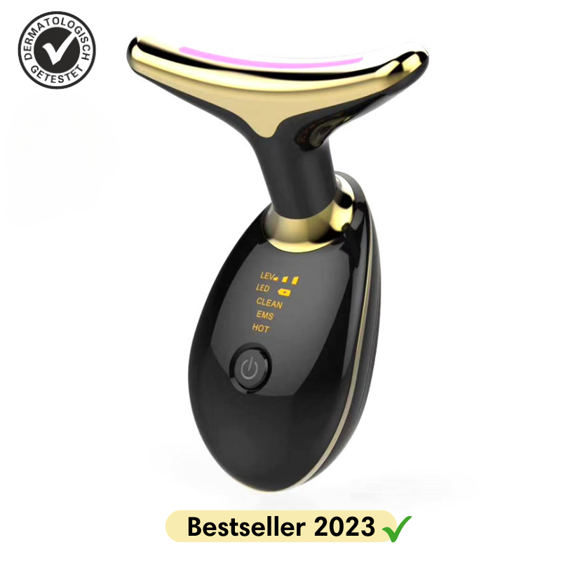EMS microcurrent neck &amp; face massager with LED | Vibration massage against swelling | Firming for face &amp; décolleté