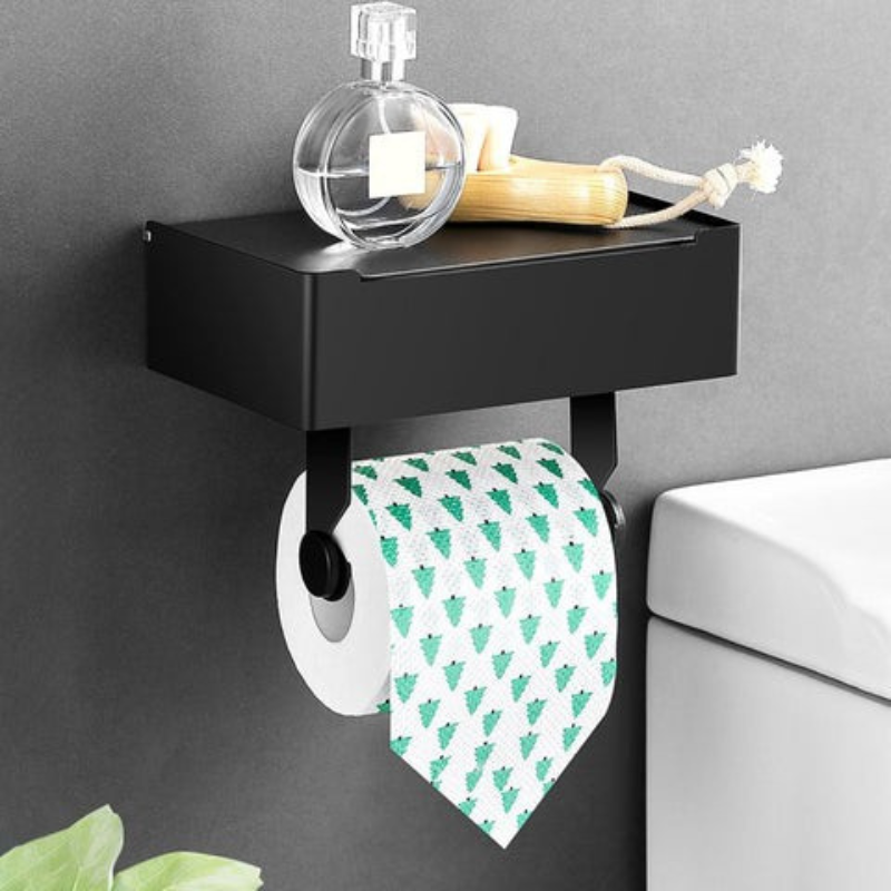 WC-paperiteline ruostumatonta terästä, hyllyllä | Puhelin- ja kosteuspyyhkeiden lokero | 20,5×13×6,5 cm | Kiinnitys liimalla tai ruuveilla, ruosteenkestävä