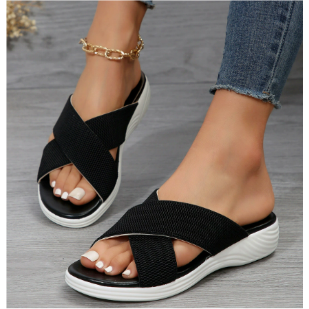 Damen Komfort-Sandalen mit atmungsaktivem Design | Gepolsterte Sohle für Alltag &amp; Freizeit | Flache Sommersandalen