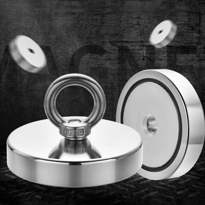 AquaForge halmágnes Neodímium N35 79–260 lbs húzóerővel | 304 rozsdamentes acél + Ni+Cu+Ni bevonat | Rozsdamentes acél szemcsavarral